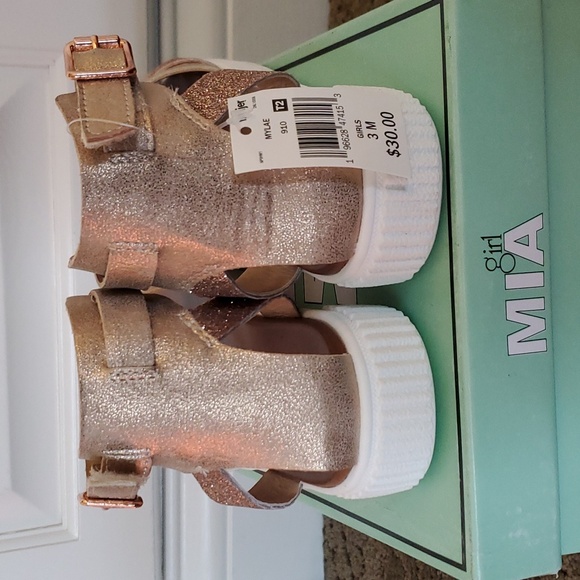 Girls Mia Girl Mylae Sandals Size 12 13 1 2 3 Rose Gold Glitter Velcro NWT - Picture 3 of 4